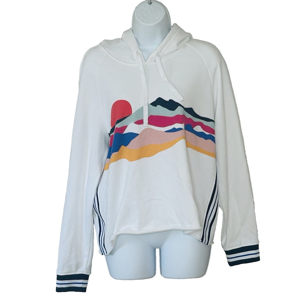 Krimson Klover Julia Sweatshirt XL White Multi Mountains Sun Graphic Hoodie